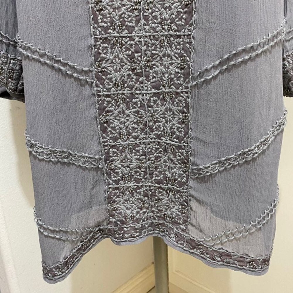Calypso St. Barth - Heather Gray Crinkled Silk Shift Dress W/ Beading Size Small - Picture 10 of 12